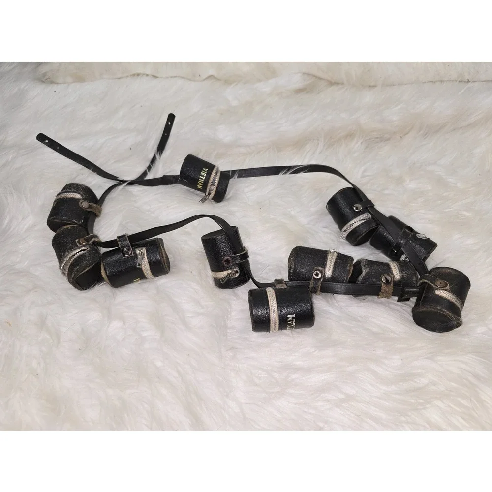 11 Vintage Sm1960's Black Leather 35mm Film Roll Holder Canister Case Zippered